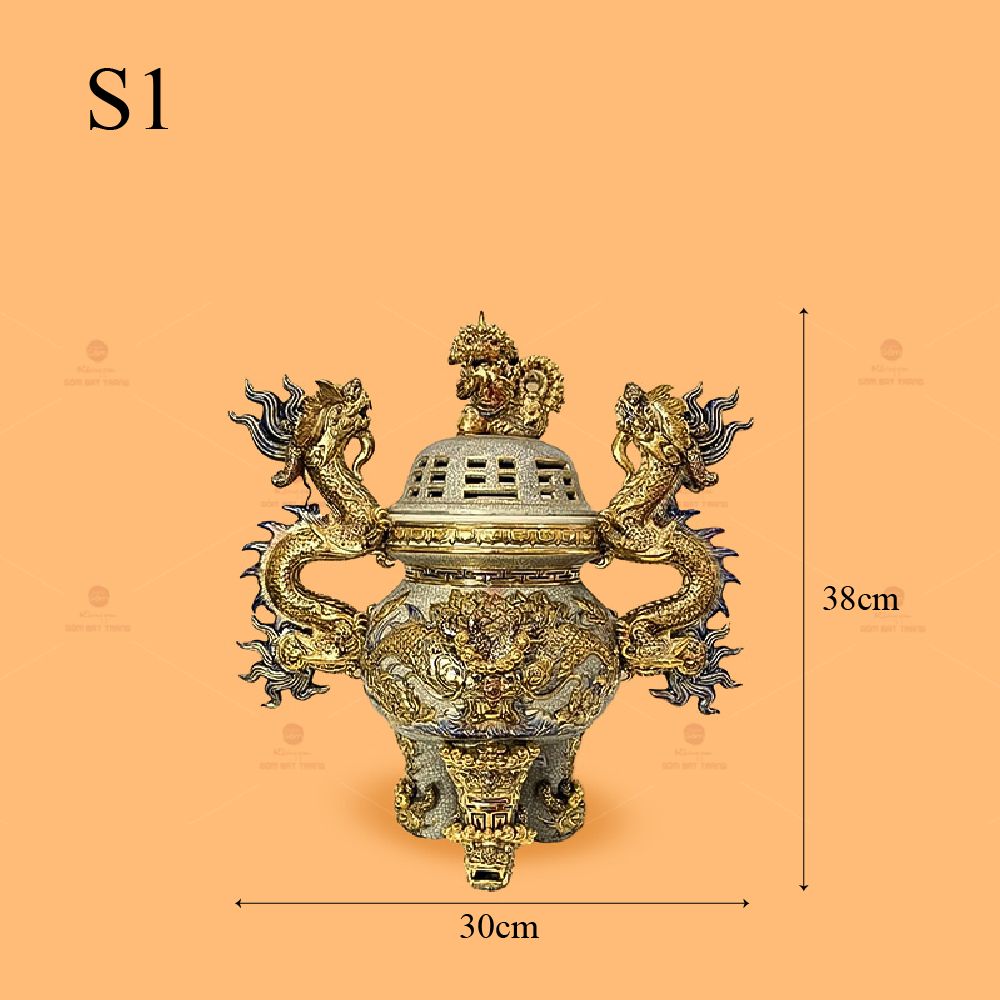 Đỉnh Hương Thờ Cúng Men Rạn Vẽ Vàng