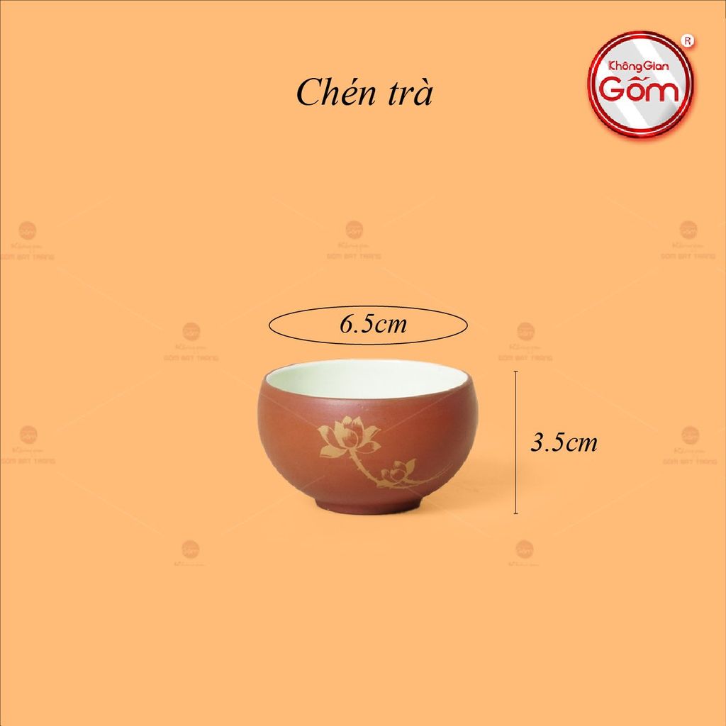 Bộ Ấm Trà Tử Sa Đỏ Son Sen Vàng