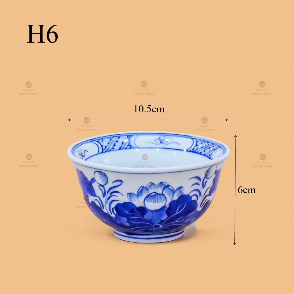 Bát Cơm Thờ Men Lam Họa Tiết Hoa Sen