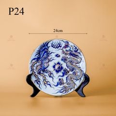 Mâm Bồng Long Phụng Trình Tường Men Lam Nổi Vẽ Vàng Kim