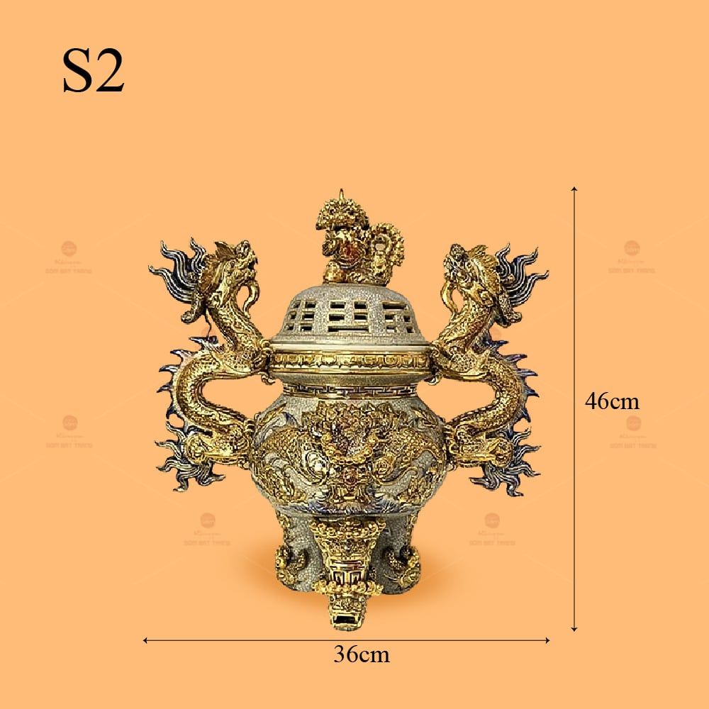 Đỉnh Hương Thờ Cúng Men Rạn Vẽ Vàng