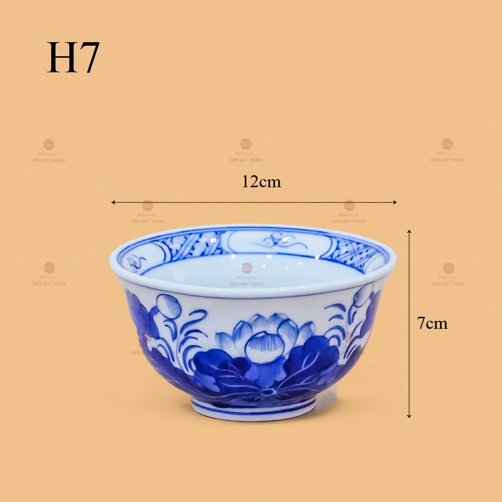 Bát Cơm Thờ Men Lam Họa Tiết Hoa Sen