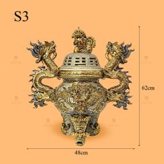 Đỉnh Hương Thờ Cúng Men Rạn Vẽ Vàng