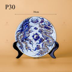 Mâm Bồng Long Phụng Trình Tường Men Lam Nổi Vẽ Vàng Kim
