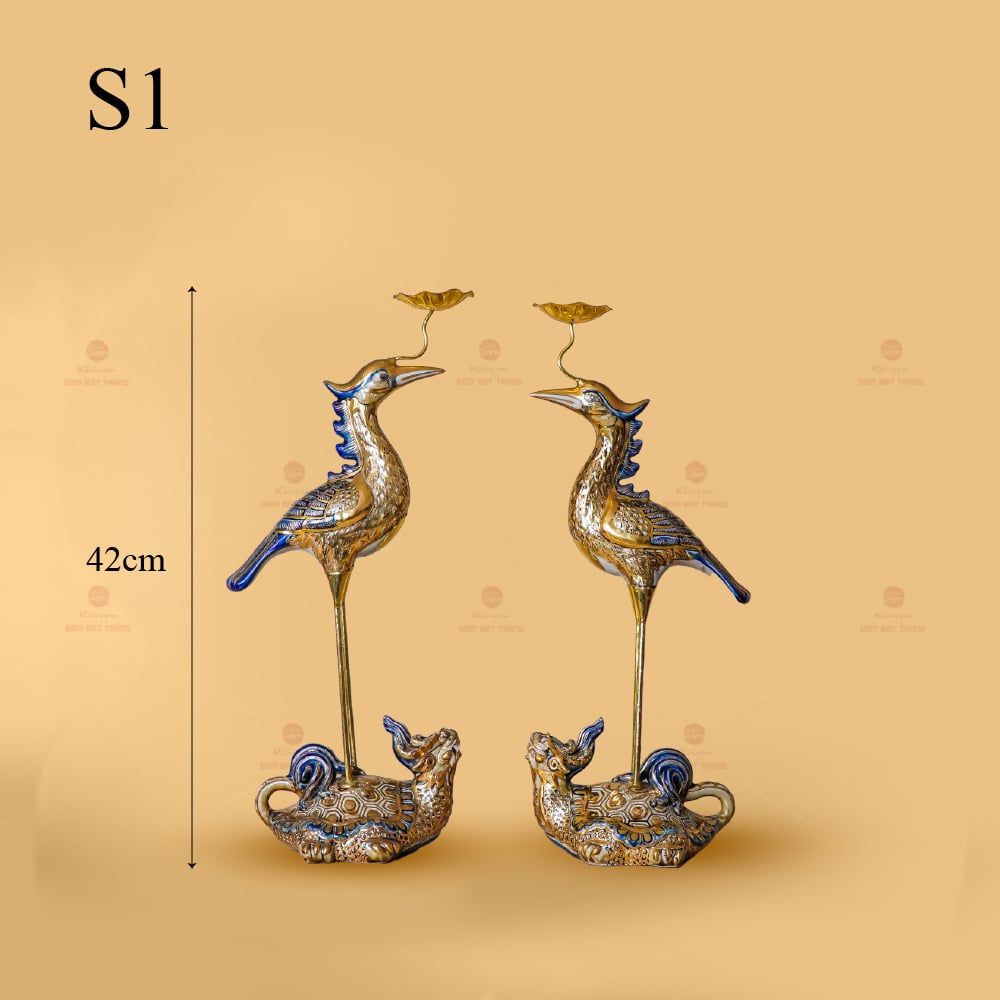 Hạc Thờ Men Rạn Vẽ Vàng (Chiếc)