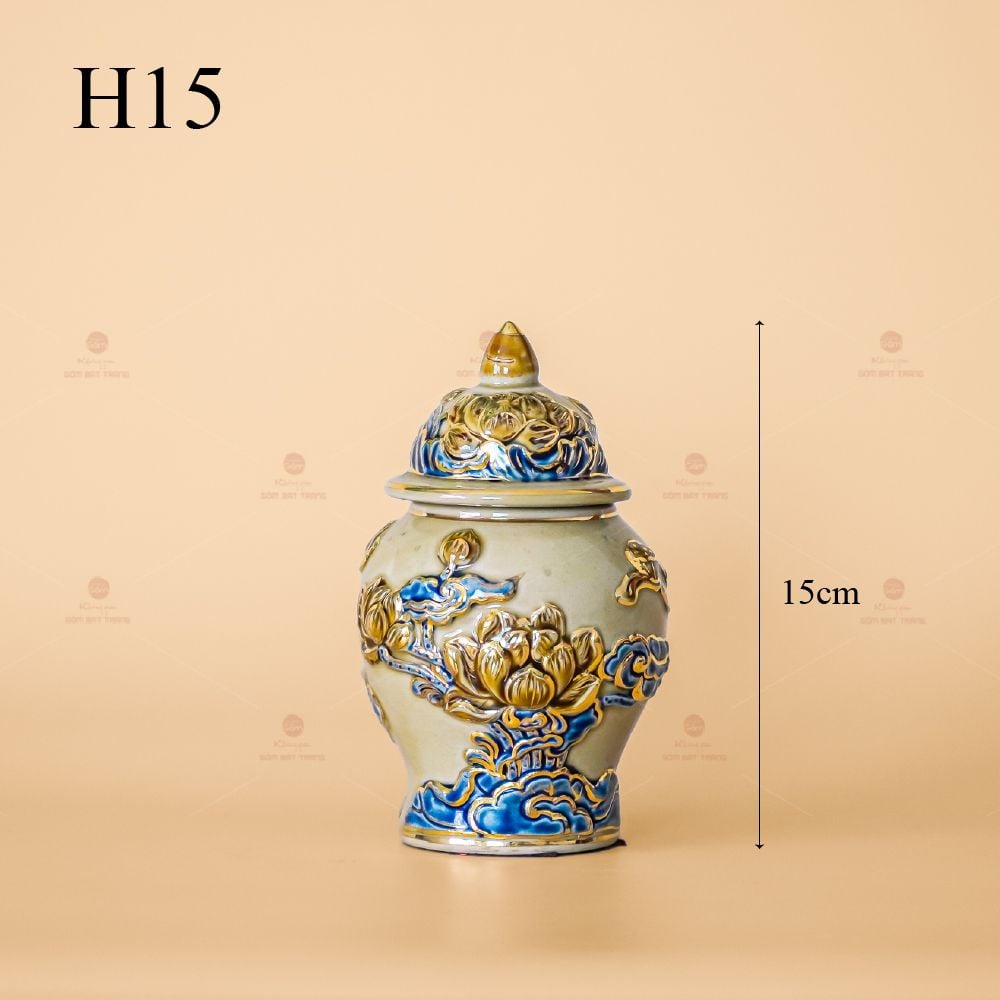 Chóe Thờ Men Hoàng Tộc Vẽ Vàng Họa Tiết Hoa Sen