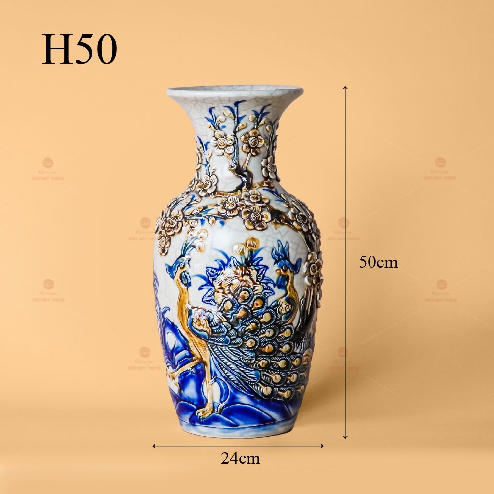 Lọ Hoa Thờ Men Rạn Nổi Họa Tiết Công Đào