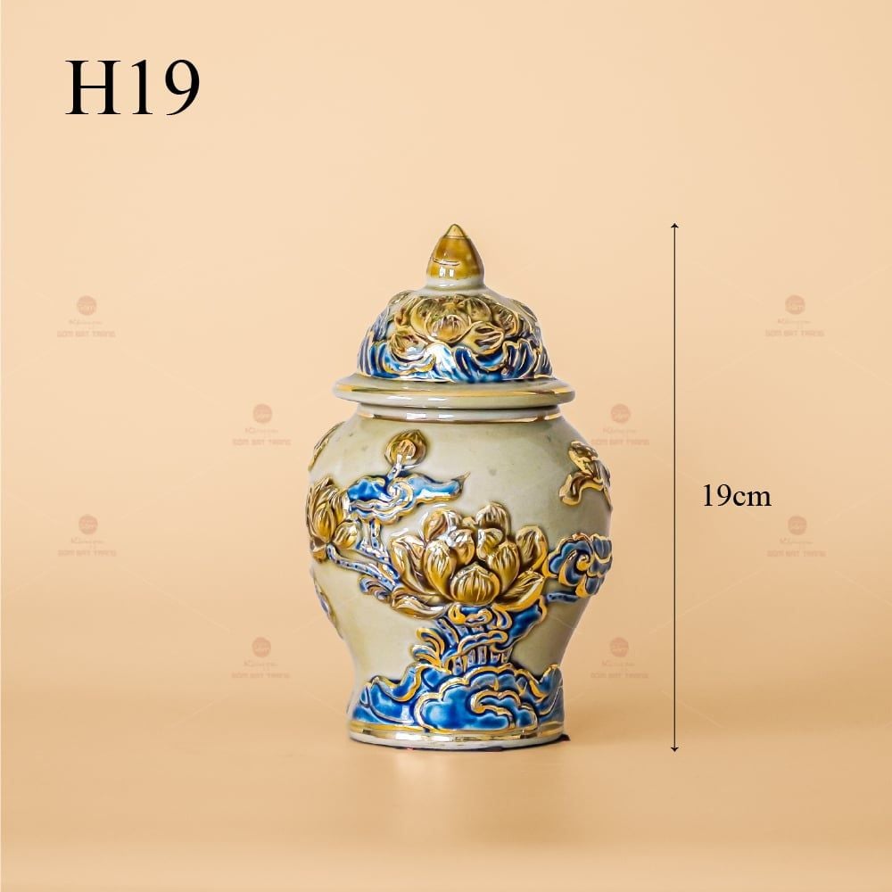 Chóe Thờ Men Hoàng Tộc Vẽ Vàng Họa Tiết Hoa Sen
