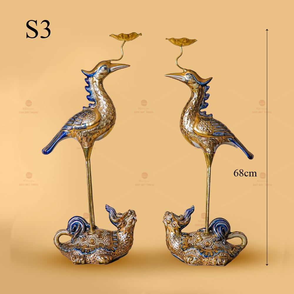 Hạc Thờ Men Rạn Vẽ Vàng (Chiếc)
