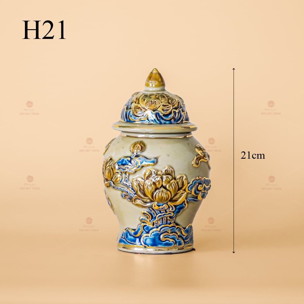 Chóe Thờ Men Hoàng Tộc Vẽ Vàng Họa Tiết Hoa Sen