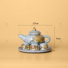 Bộ Ấm Chén Thờ Men Rạn Vẽ Vàng