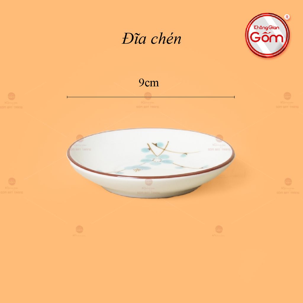 Bộ Ấm Chén Tròn Men Kem Vẽ Đào Xanh