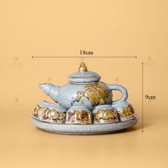 Bộ Ấm Chén Thờ Men Rạn Vẽ Vàng