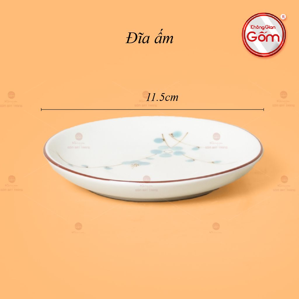 Bộ Ấm Chén Tròn Men Kem Vẽ Đào Xanh