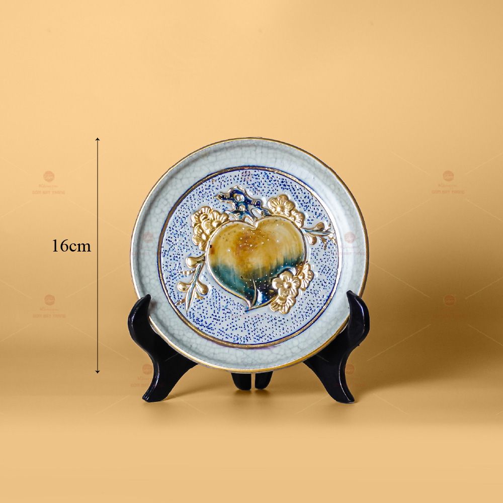 Đĩa Kê Ấm Trà Men Rạn Vẽ Vàng