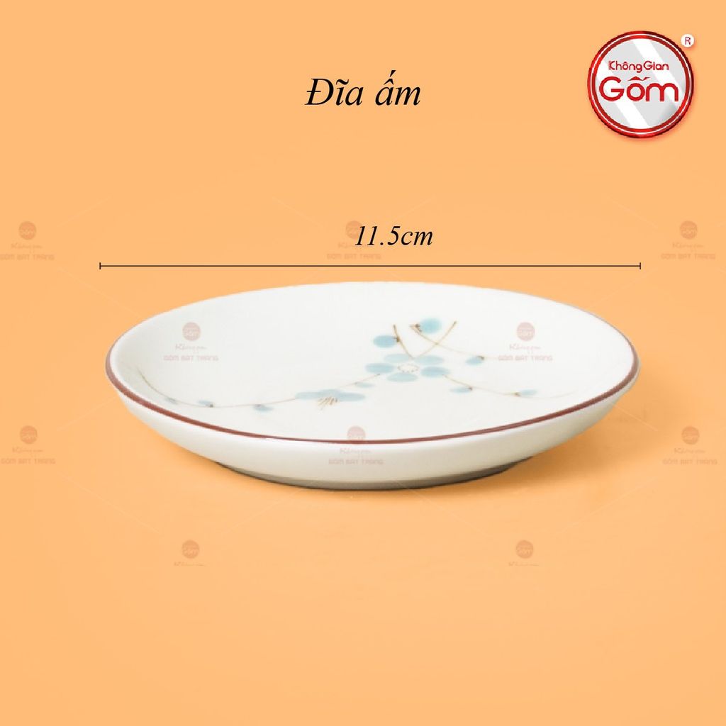 Bộ Ấm Chén Vai Cao Men Kem Vẽ Đào Xanh