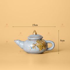 Ấm Trà Lẻ Thờ Cúng Men Rạn Vẽ Vàng Họa Tiết Hoa Đào