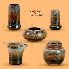 Bộ Ấm Chén Cẩm Thạch Kẻ Vàng