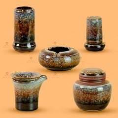 Bộ Phụ Kiện Trà Đại Cẩm Thạch Kẻ Vàng