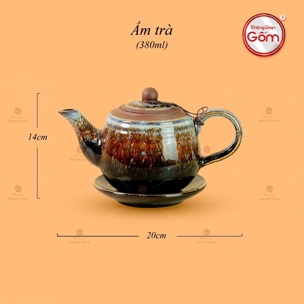 Bộ Ấm Chén Cẩm Thạch Kẻ Vàng