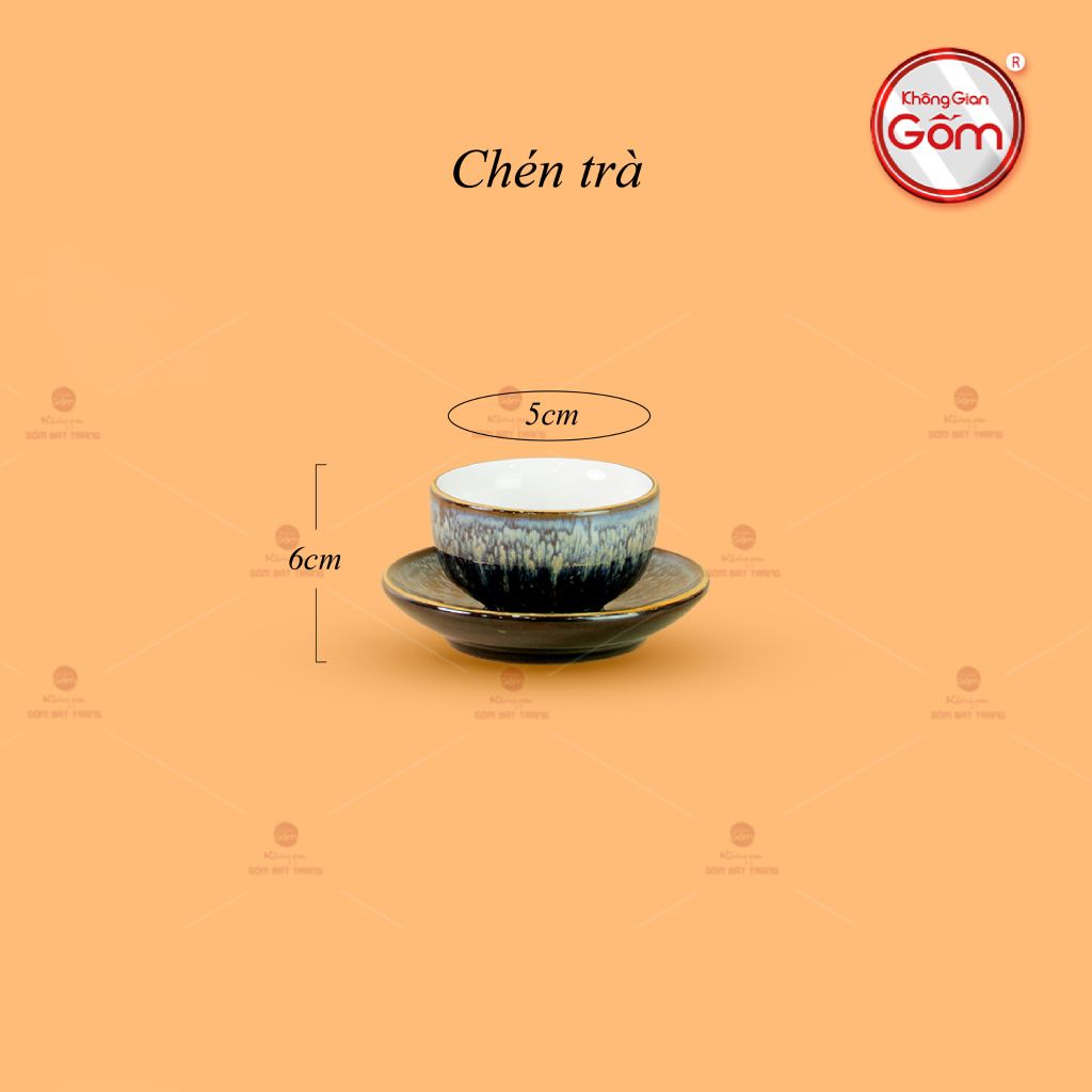 Bộ Ấm Chén Cẩm Thạch Kẻ Vàng