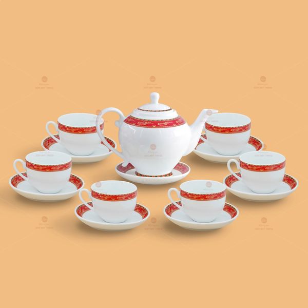 Bộ trà Camelia viền hạc đỏ