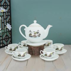 Bộ trà Camelia sơn thuỷ kẻ chỉ vàng