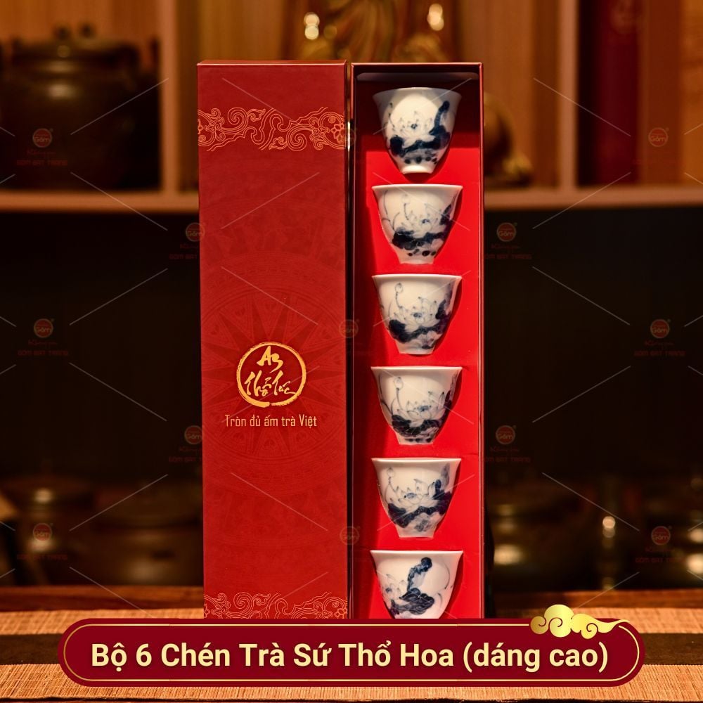 Bộ 6 Chén Trà Sứ Thổ Hoa