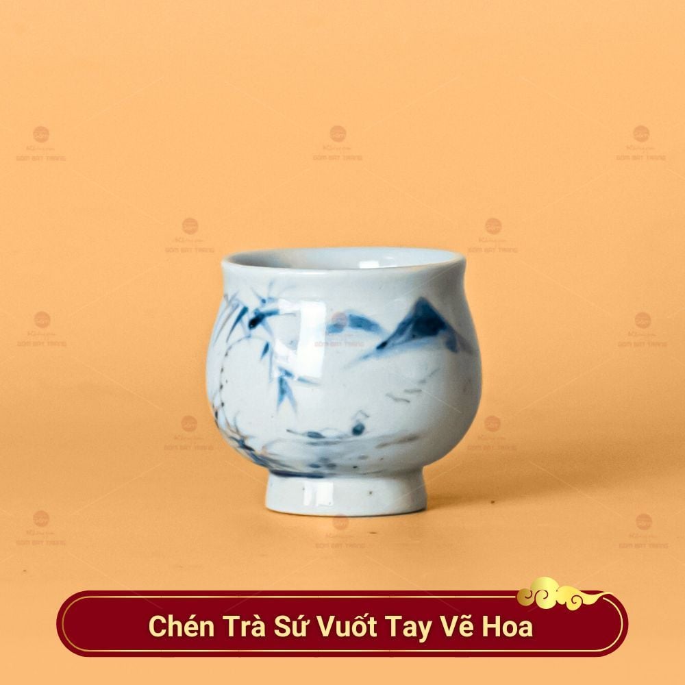 Chén Trà Sứ Vuốt Tay Vẽ Hoa