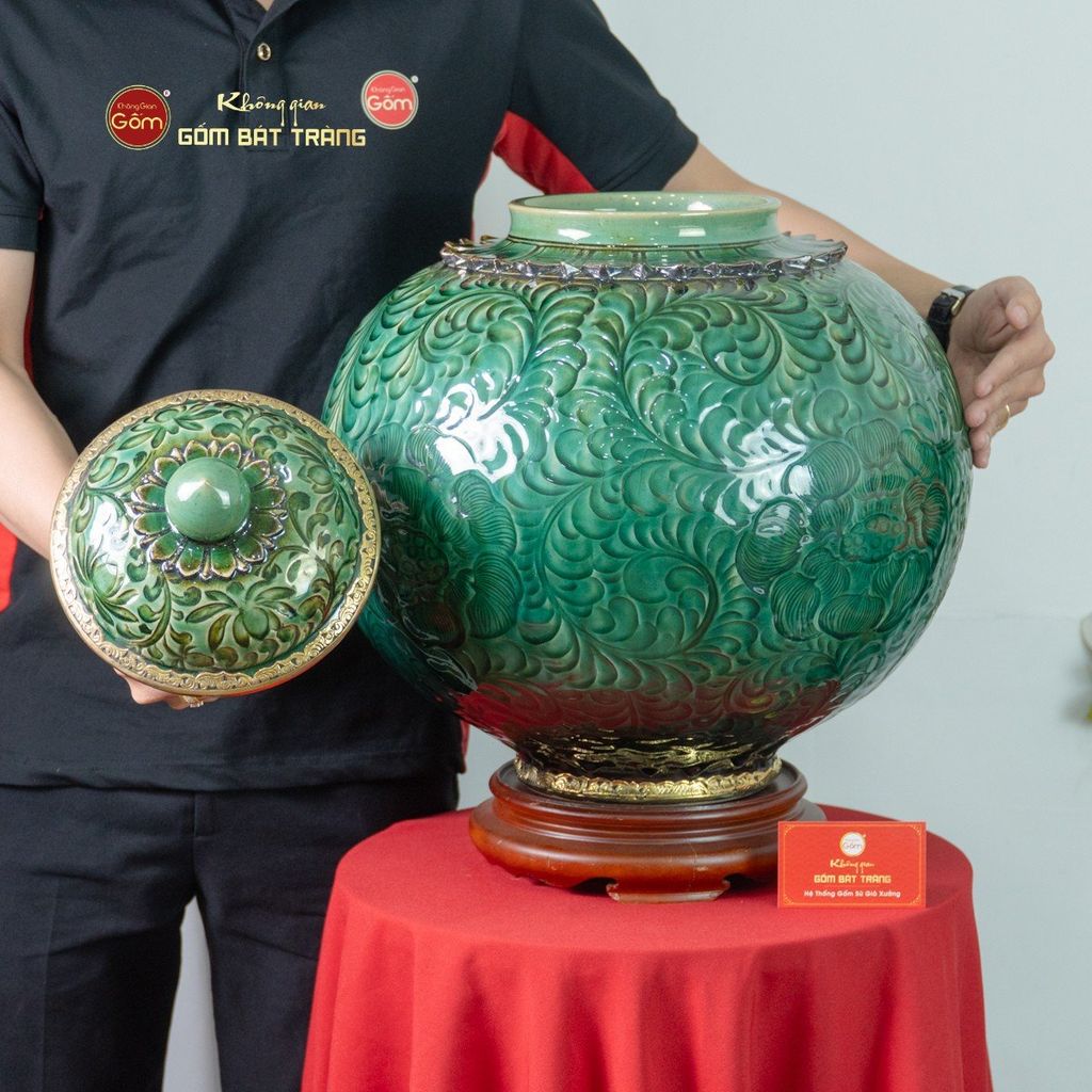 Chum Ngâm Rượu Bọc Đồng Họa Tiết Vân Lá Xoáy