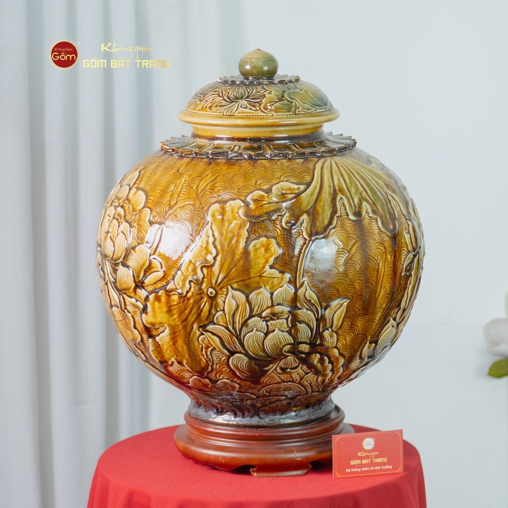Chum Ngâm Rượu Đắp Nổi Họa Tiết Hoa Sen