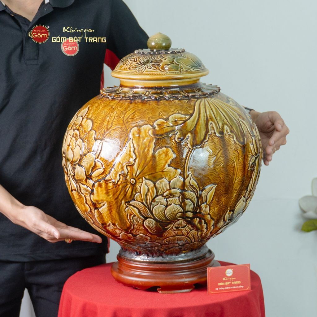 Chum Ngâm Rượu Đắp Nổi Họa Tiết Hoa Sen