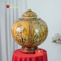 Chum Ngâm Rượu Men Hoàng Thổ Họa Tiết Hoa Sen Trúc