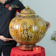Chum Ngâm Rượu Men Hoàng Thổ Họa Tiết Hoa Sen Trúc