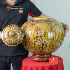 Chum Ngâm Rượu Men Hoàng Thổ Họa Tiết Hoa Sen Trúc
