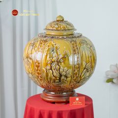 Chum Ngâm Rượu Men Hoàng Thổ Họa Tiết Hoa Sen Trúc