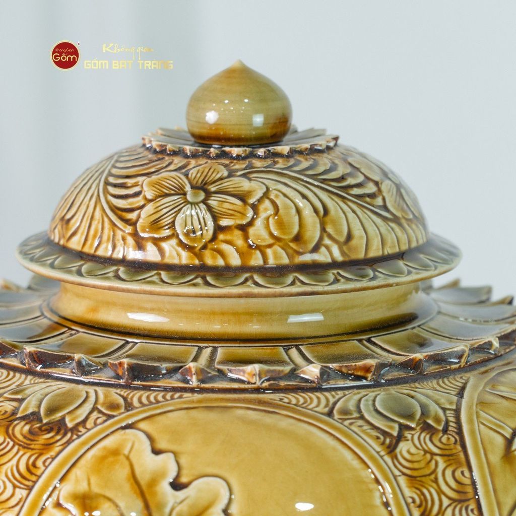 Chum Ngâm Rượu Men Hoàng Thổ Họa Tiết Hoa Sen Trúc