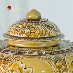 Chum Ngâm Rượu Men Hoàng Thổ Họa Tiết Hoa Sen Trúc