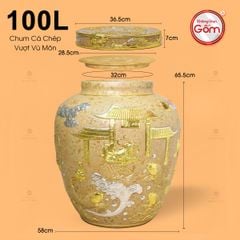 Chum Sành Cá Chép Vượt Vũ Môn Kim Sa Chạm Nổi Dát Vàng