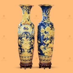 Lộc Bình Phúc Đức Men Xanh Coban Đắp Nổi Dát Vàng
