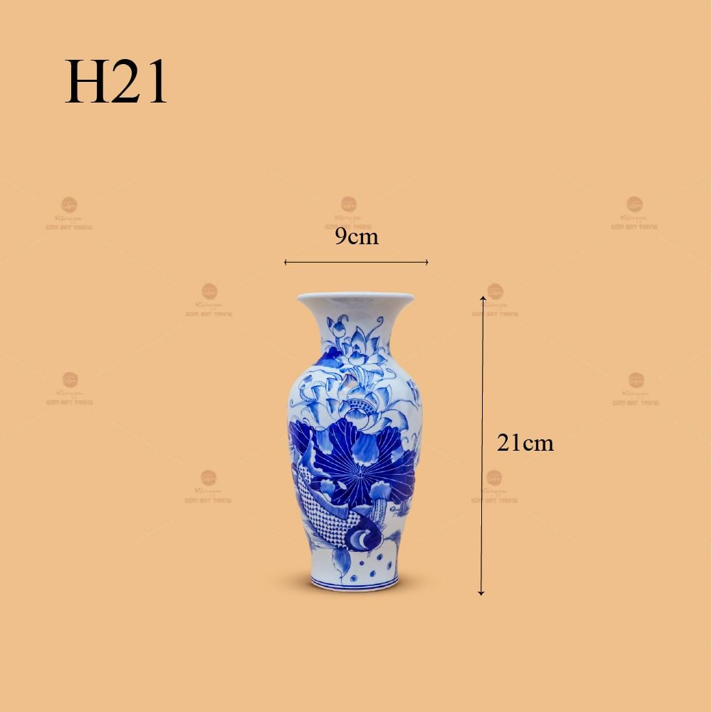 Lọ Hoa Thờ Men Lam Họa Tiết Sen Cá