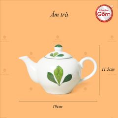 Bộ Ấm Chén Tròn Men Kem Vẽ Ngò Gai