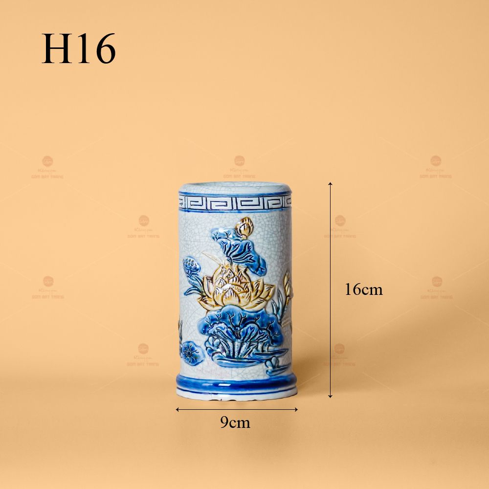 Ống Hương Men Rạn Nổi Họa Tiết Hoa Sen