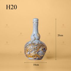 Nậm Rượu Thờ Men Rạn Vẽ Vàng Họa Tiết Kim Long Chầu Nhật