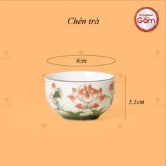 Bộ Ấm Chén Vai Cao Men Kem Vẽ Sen Đỏ