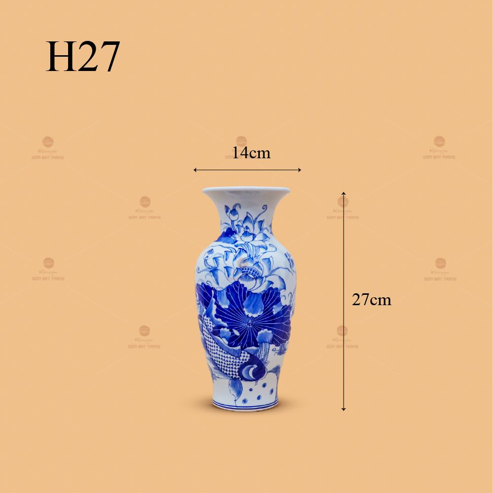 Lọ Hoa Thờ Men Lam Họa Tiết Sen Cá