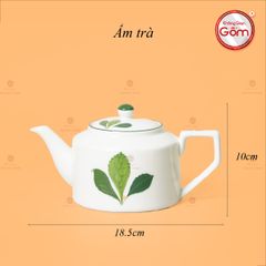 Bộ Ấm Chén Vai Cao Men Kem Vẽ Ngò Gai