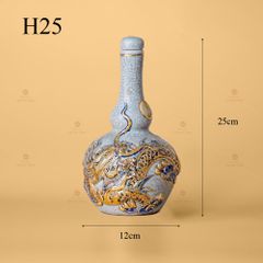 Nậm Rượu Thờ Men Rạn Vẽ Vàng Họa Tiết Kim Long Chầu Nhật