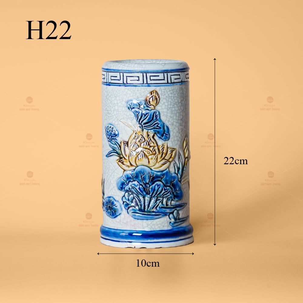 Ống Hương Men Rạn Nổi Họa Tiết Hoa Sen