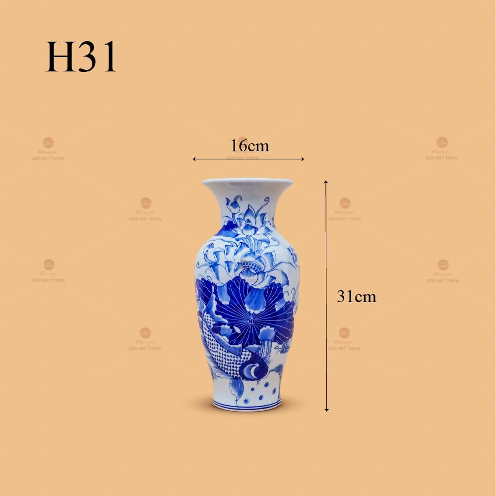 Lọ Hoa Thờ Men Lam Họa Tiết Sen Cá